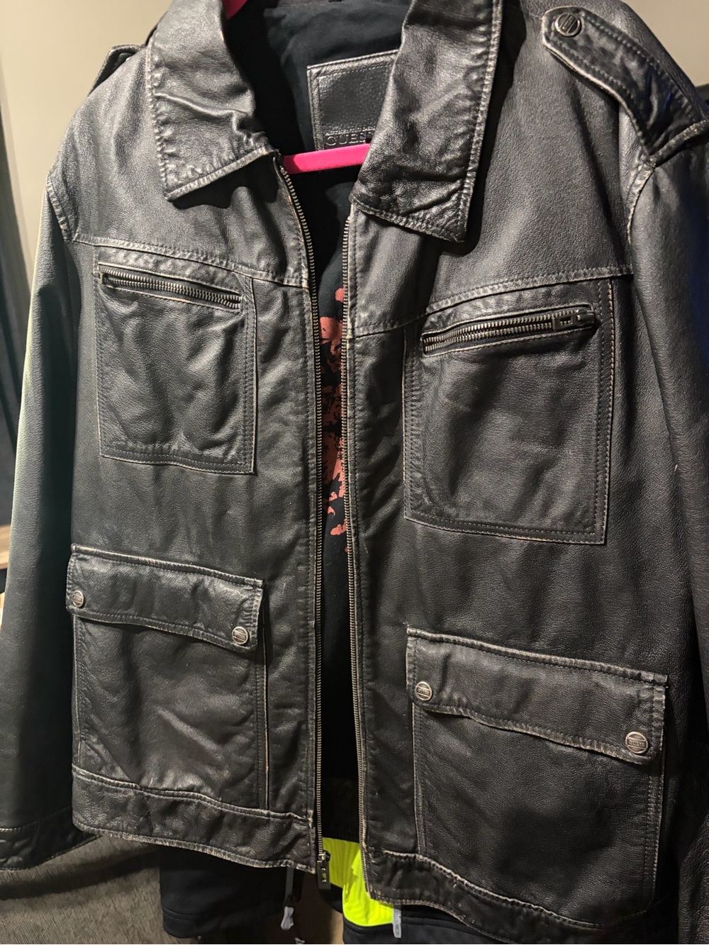 G by Guess Black Leather Bomber Jacket